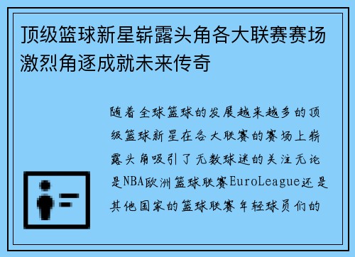顶级篮球新星崭露头角各大联赛赛场激烈角逐成就未来传奇