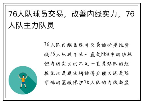 76人队球员交易，改善内线实力，76人队主力队员