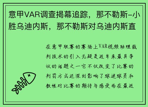 意甲VAR调查揭幕追踪，那不勒斯-小胜乌迪内斯，那不勒斯对乌迪内斯直播屋