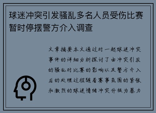 球迷冲突引发骚乱多名人员受伤比赛暂时停摆警方介入调查