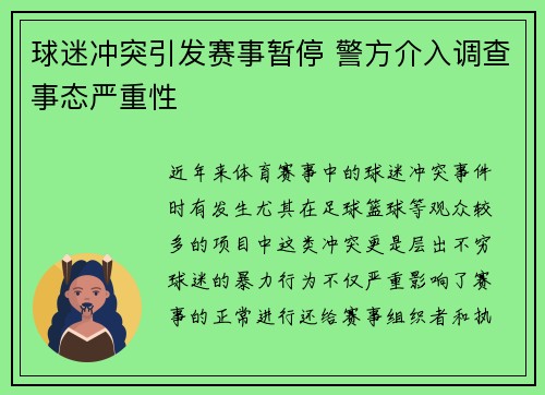 球迷冲突引发赛事暂停 警方介入调查事态严重性